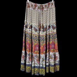 John Mark Womens Mulit-color Bohemian Floral Gypsy Indie Tiered Maxi Skirt Small